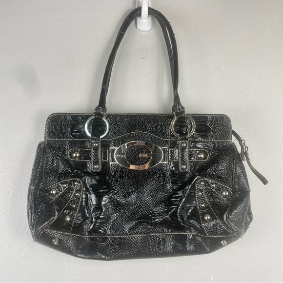 VTG Y2K Guess Shoulder Bag Black Silver Faux Crocodile Grunge 2000s Indie Sleaze - Picture 1 of 11
